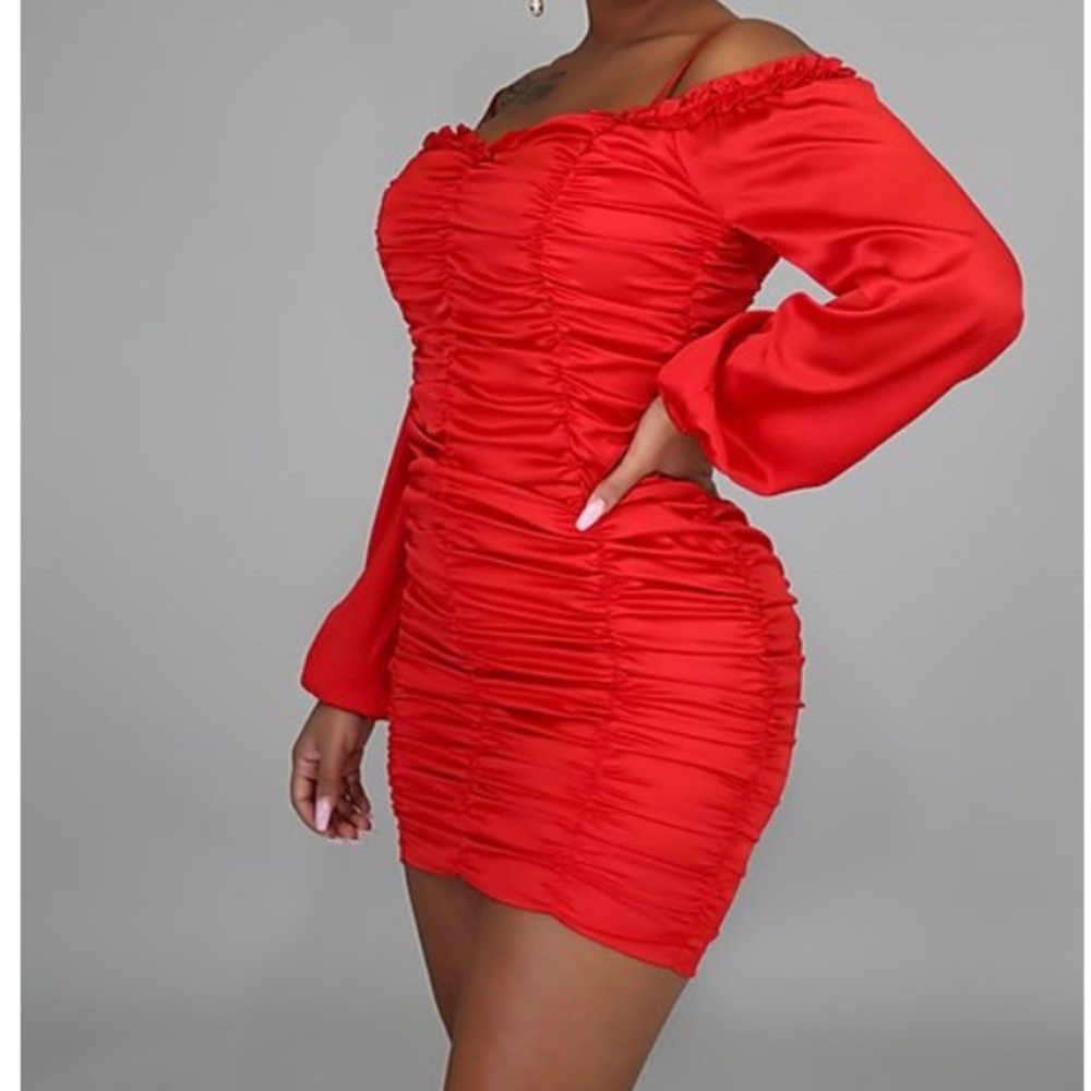 Red Scrunchie Mini Dress